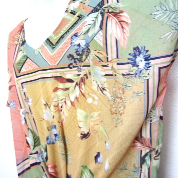 One World Size XL NWOT NEW Semi Sheer Overlay Floral Print Tie Front Lined Top - Picture 2 of 7